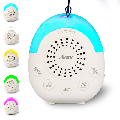 Máquina de barulho branco de bloqueio infantil com luz noturna de cinco cores 30 sons calmantes Função de temporizador