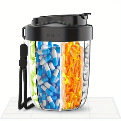 良い価格 透明な蓋とエルゴノミックハンドル 携帯型錠剤容器 ベージュ/ピンク/ブラック 日常薬とサプリメントの保管用 オンライン